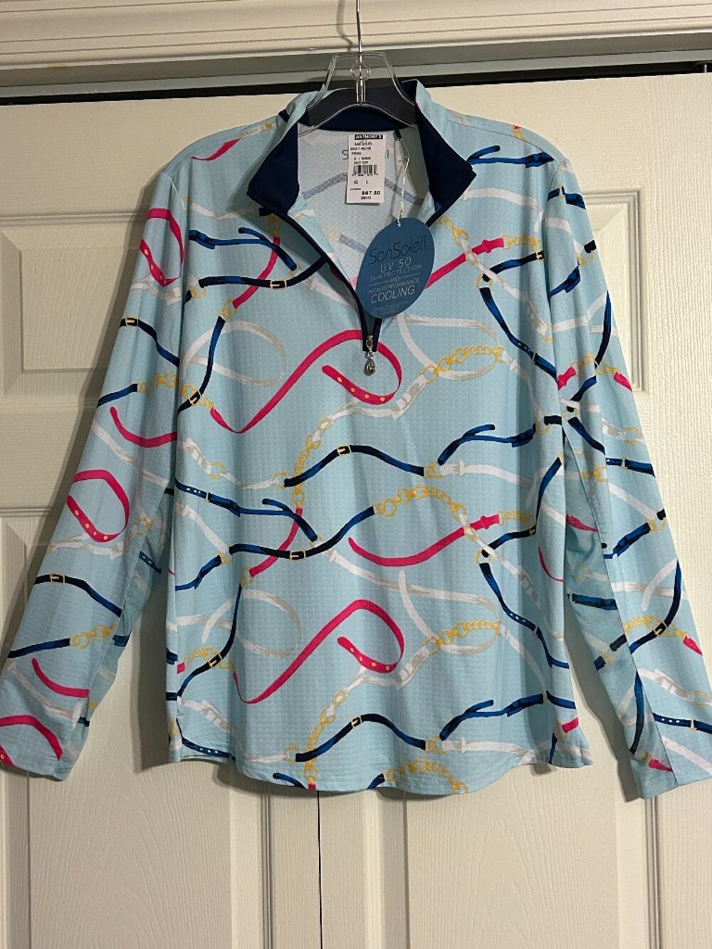 SAN SOLEIL Sz L Cooling Top Equestrian Design UV Protection Quarter Zip Top